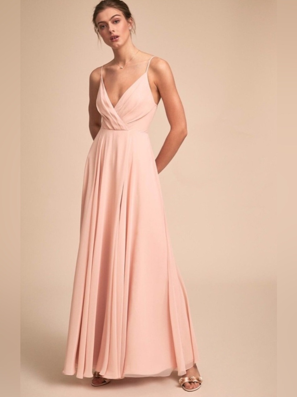 BHLDN Spaghetti Strap Blush Pink Maxi Eva Dress XS Anthropologie
